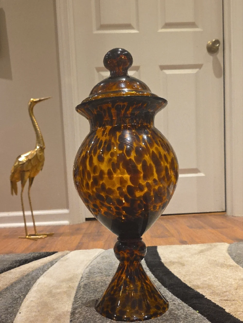 Vintage Amber and Dark Brown Tortoiseshell Glass Jar with Lid - Vintage - Picture 5 of 12